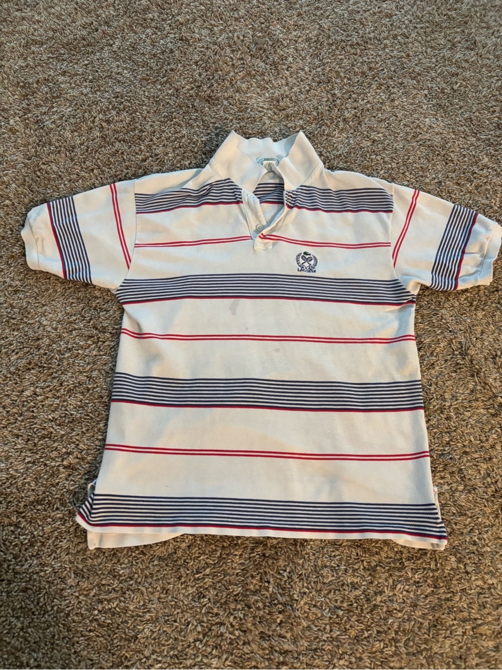 Izod White Polo with Navy & Red Stripes